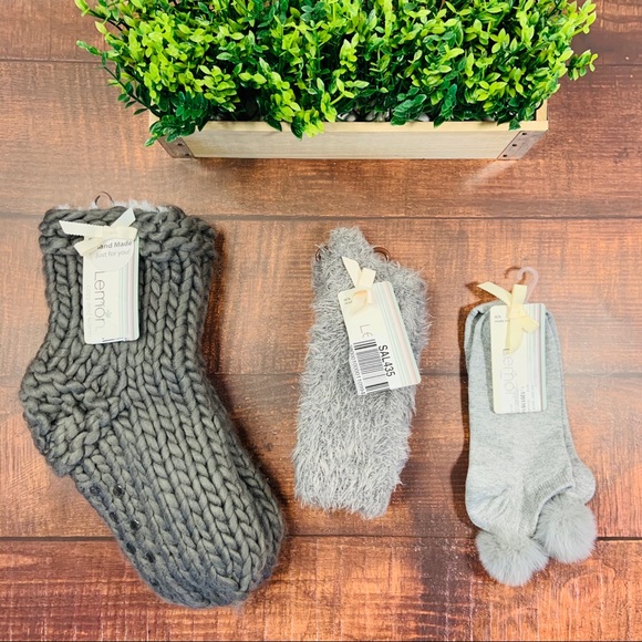 NWT BUNDLE LEMON Gray Socks/Slippers (3 pairs) - Picture 2 of 8